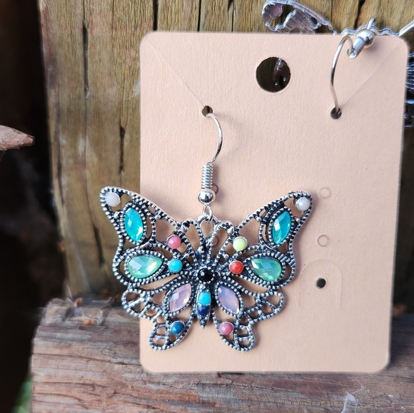 Colorful Butterfly Earrings in Silver - Picture 7 of 7